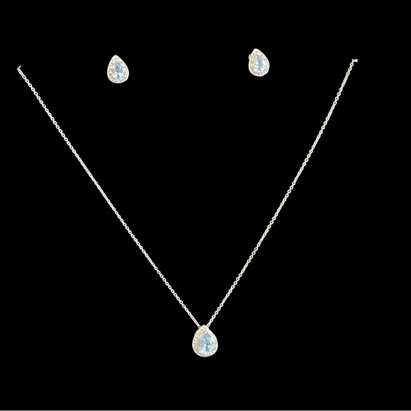 Blue Topaz,Diamonds & Silver Necklace w/Pendant & Pierced Earrings - Picture 8 of 14